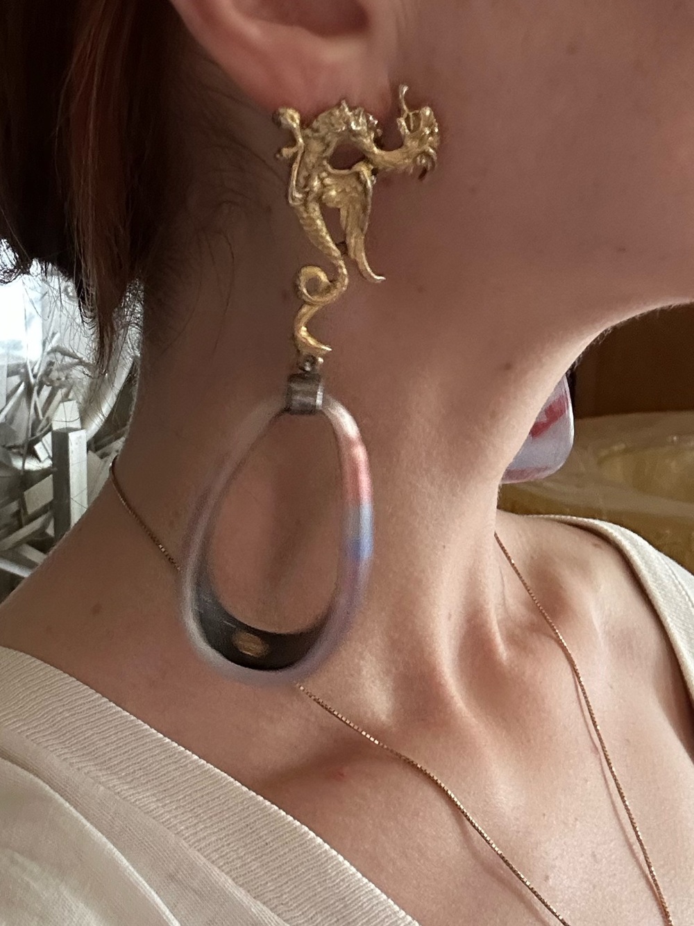 Vintage Artesian Created Dragon Dangle Earrings With Alexis Bittar Lucite - Picture 13 of 14